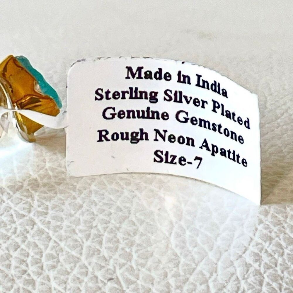 NWT .925 Sz 7 Sterling Silver Pleated & Gold Neon Blue Apatite Bypass Ring - Picture 3 of 12